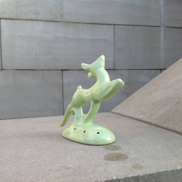 Art Deco Flower Frog ~ Green Gazelle Sprinting 6" - Picture 9 of 15